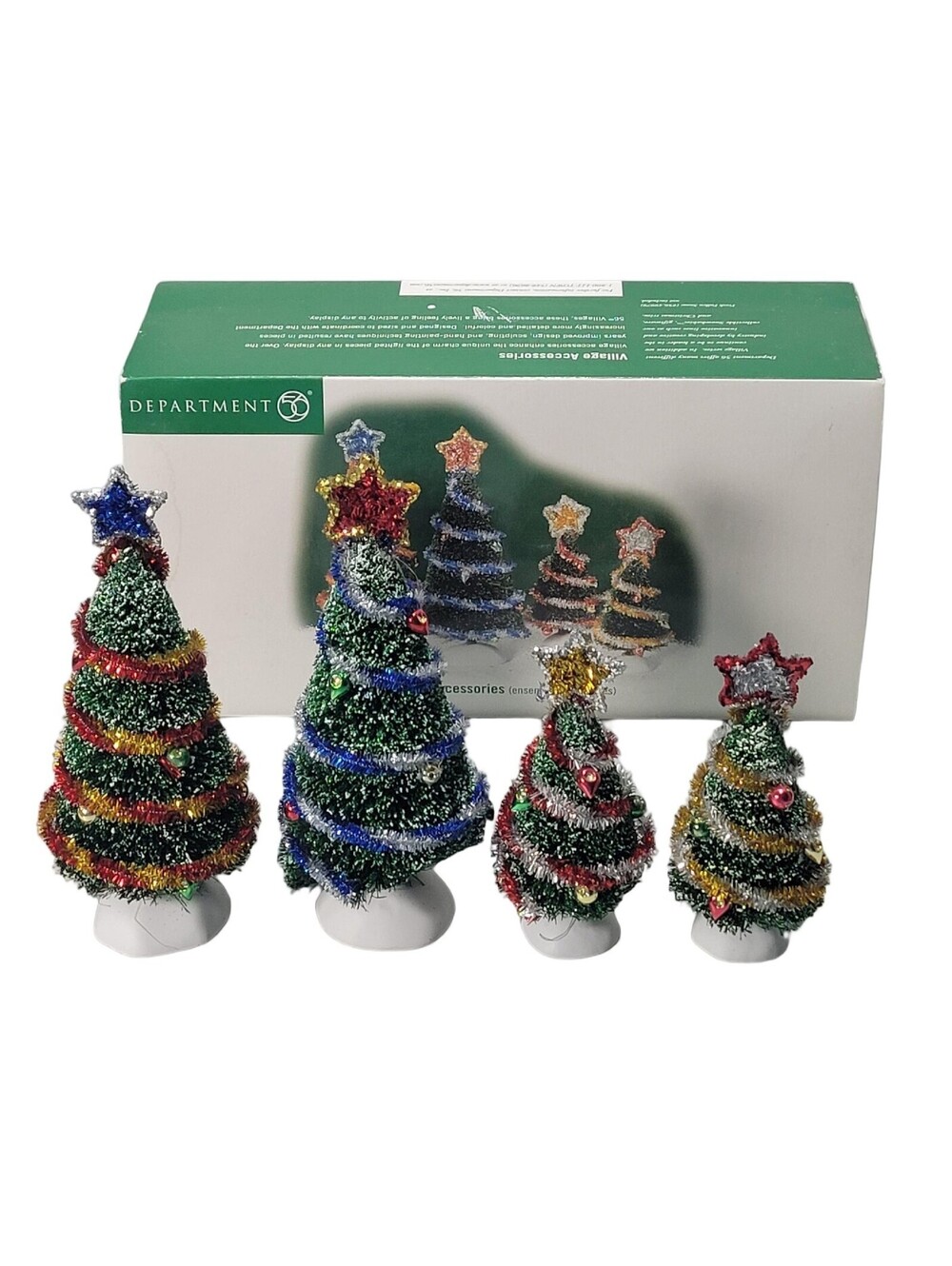 DEPT. 56 4 TINSEL TREES EUC IN ORIGINAL BOX
